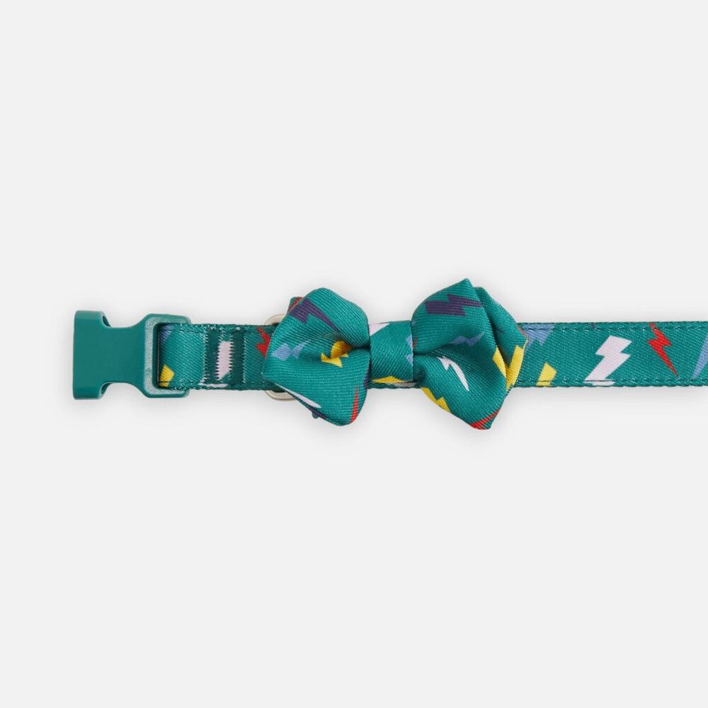Top Paw Lightning Bolt Bow Dog‎ Collar Size Large Green Adjustable D Ring